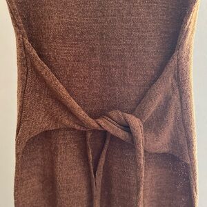 August Sky Brown Knit/Sweater Cap Sleeves Dress